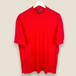 Tiger Woods Textured Mock Neck Golf Shirt Men Large Cotton Sunday Red PGA 2000s